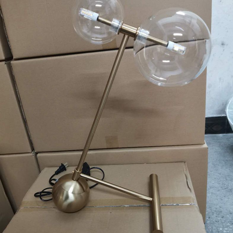 Transparent Glass Globe Table Light Postmodern 2-Bulb Gold Nightstand Lamp for Living Room