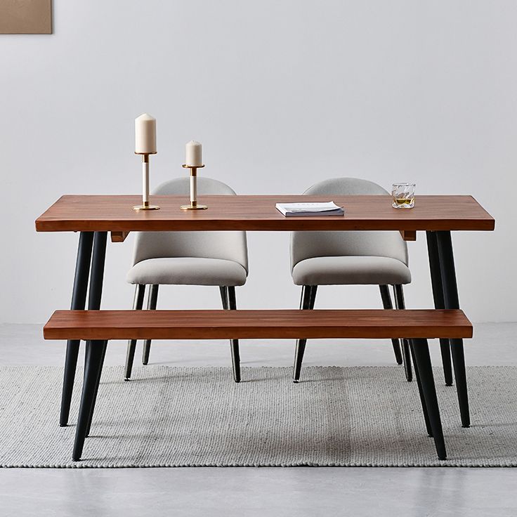 Black Iron Tripod Base Dining Table Modern Industrial Solid Wood Top Table