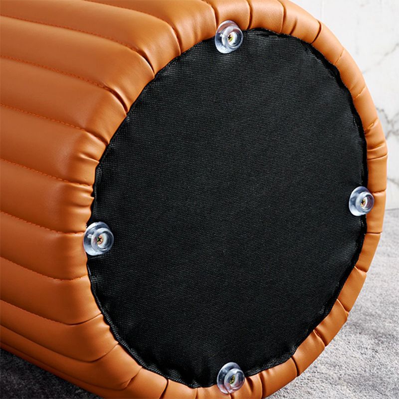 Modern Pouf Ottoman Genuine Leather Upholstered Cylinder Shape Ottoman