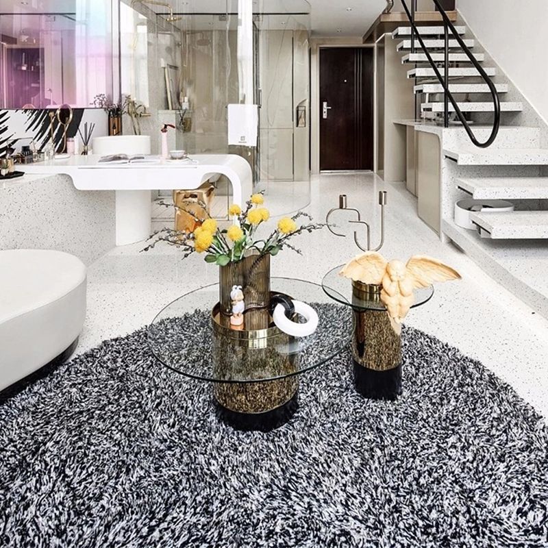 Glass Oval Top Coffee or End Table Modern with One Metal Base