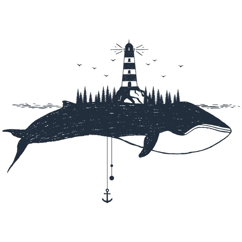 Black-White Modern Wall Mural Full-Size Tower on Whale Wall Covering for Accent Wall
