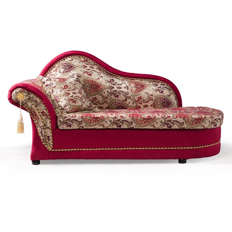 Traditional One Armed Wooden Chaise Red Flared Arms for Living Room