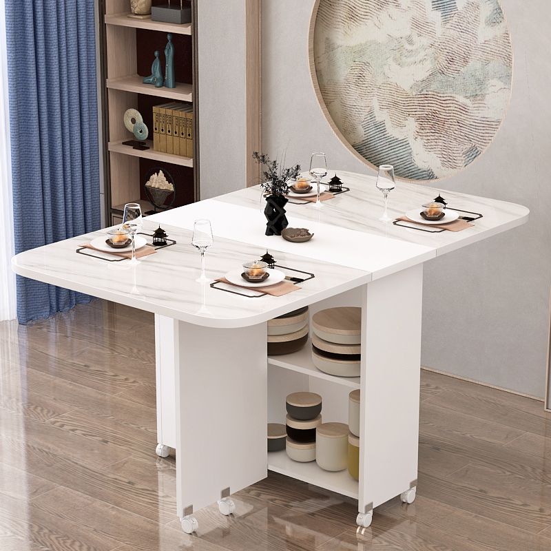 Modern Style Dining Table Rectangle Drop-Leaf Dining Table for Home Use