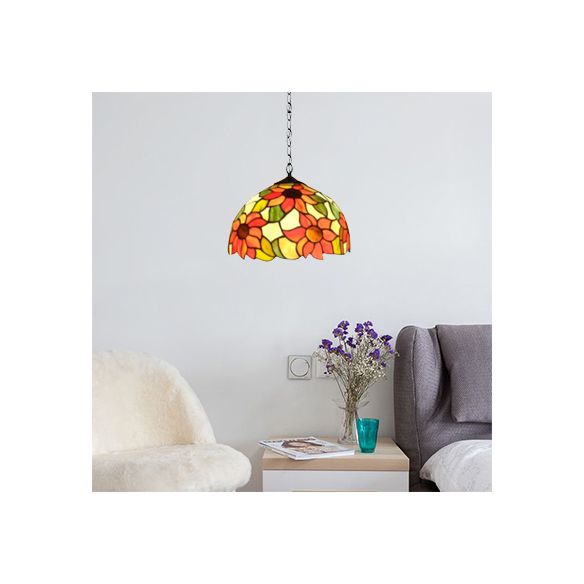 12 "/16" brede koepelhanglamp Tiffany-stijl 1 lamp zwart handgesneden glazen hanger plafondlicht met zonnebloempatroon, a/b/c/d