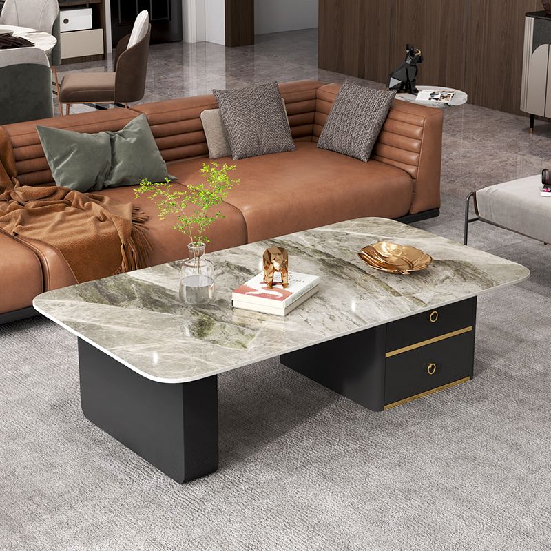 Modern Rectangular Slate Sled Coffee Table with Storage White Cocktail Table