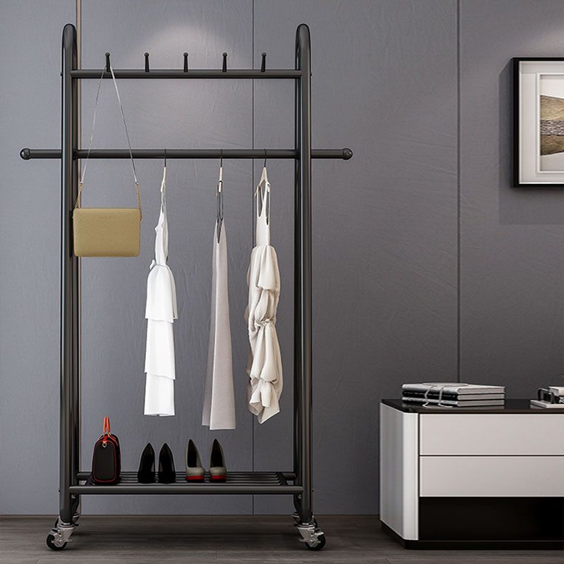 Glam Entryway Kit Hanging Rail Lower Shelf and Hooks Hall Stand with Castors