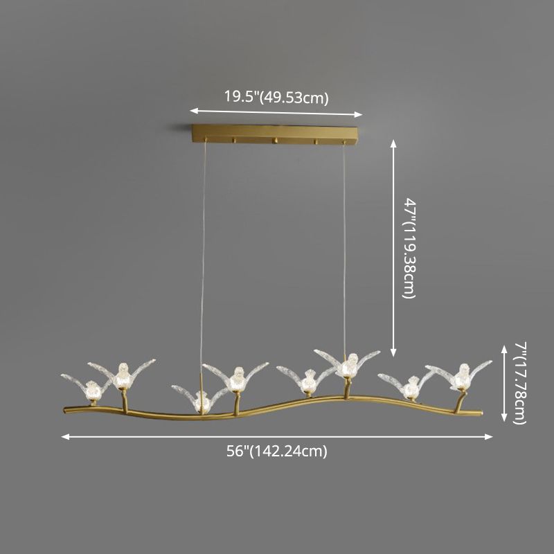 Lámpara de colgante de acabado dorado Lámpara colgante artística de la isla LED acrílica con decoración de pájaros