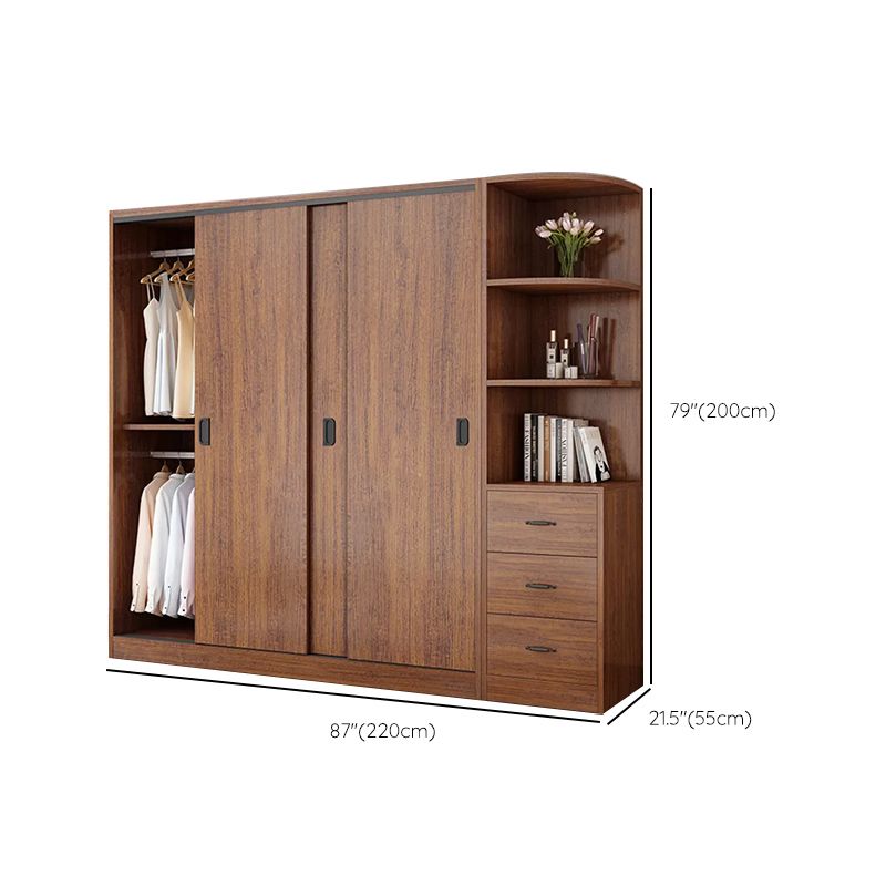 Artificial Wood Wardrobe Brown Wardrobe with Sliding Doors for Bedroom