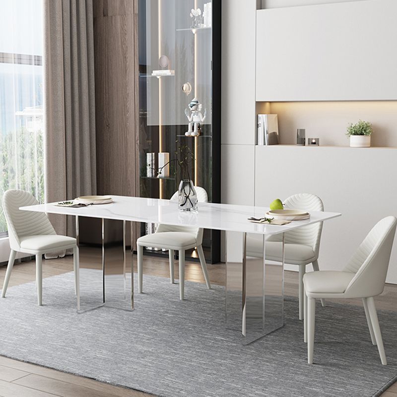 Modern White Dining Table Rectangle Sintered Stone Dining Table with Acrylic Legs