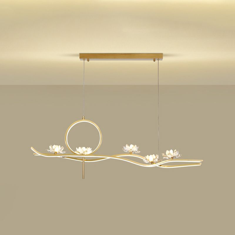 8 Light Linear Island Lighting Fixtures Contemporary Metal Island Pendants in Gold