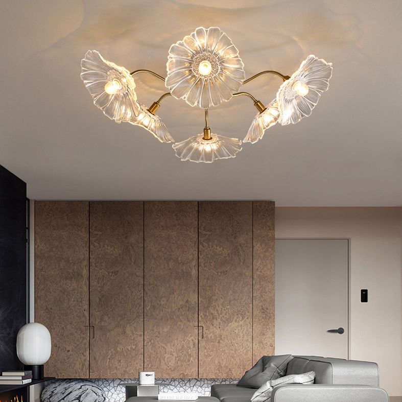 Modern Style Flower Shaped Glass Lamps Flush Mount Light Fixtures for Restaurant Living Room