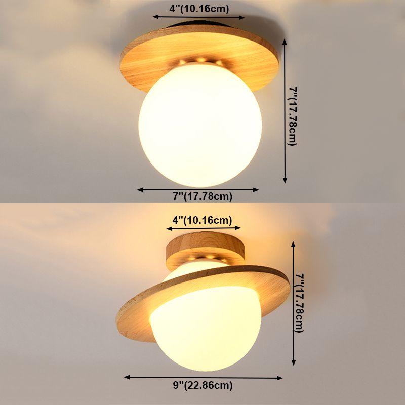 Contemporary Sphere Flush Light Fixture Wood 1 Light Flush Mount Lamps in Brown