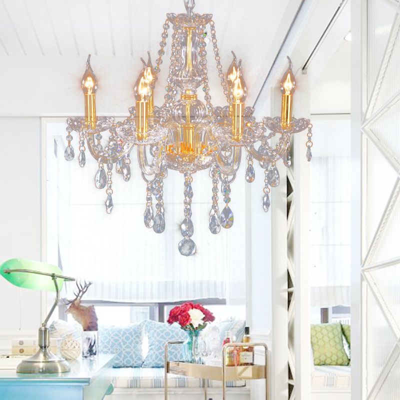 Curvy Armed Crystal Crystal Light Light Victorian Style 6 Heads Golden Dropserve