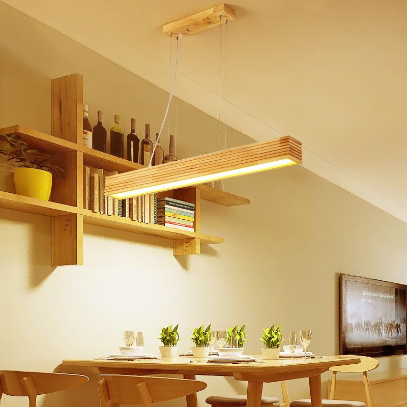 Lineaire hangende lampkit eigentijds hout led beige kroonluchter licht in wit/natuurlijk licht