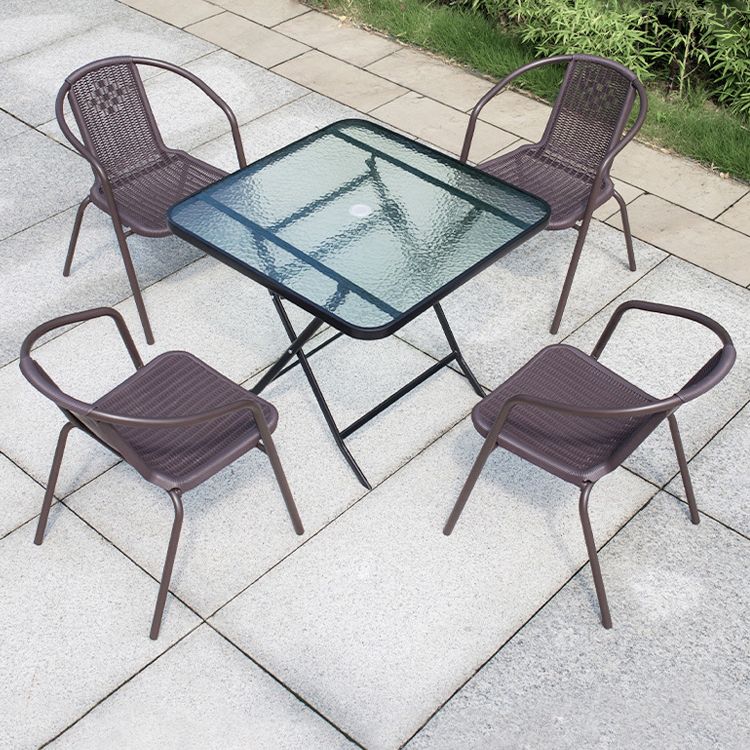 Industrial Tempered Glass Bistro Table Metal Frame Patio Table