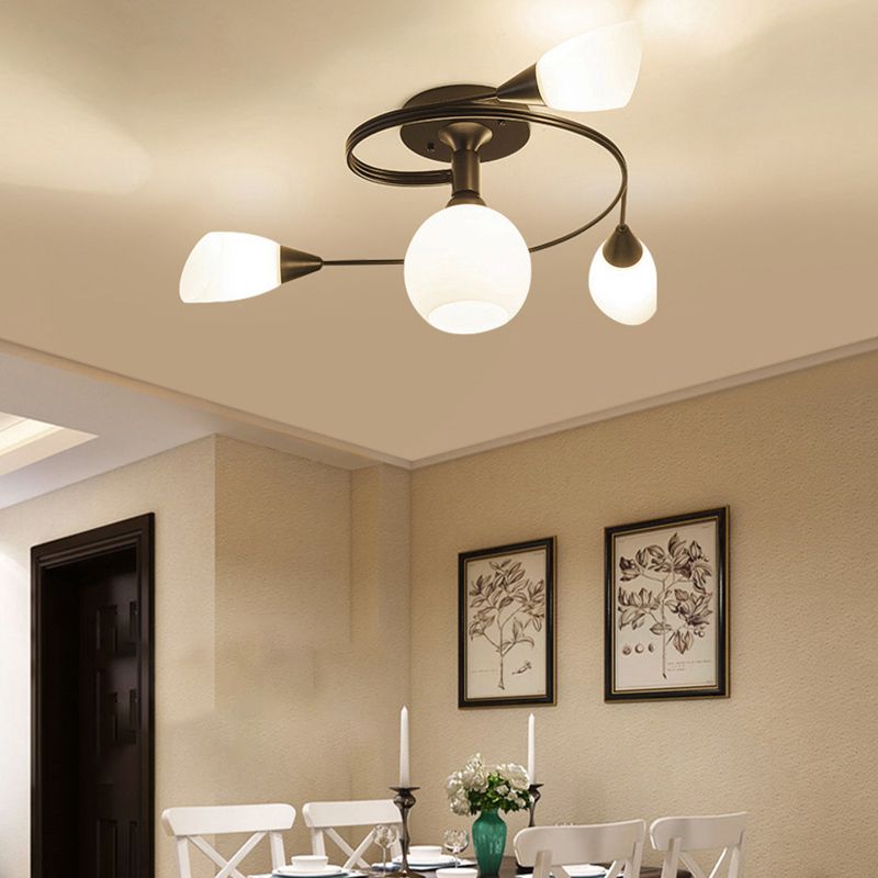 Minimalism Sputnik Flush Mount Glass Semi Flush Mount Ceiling Light in Black