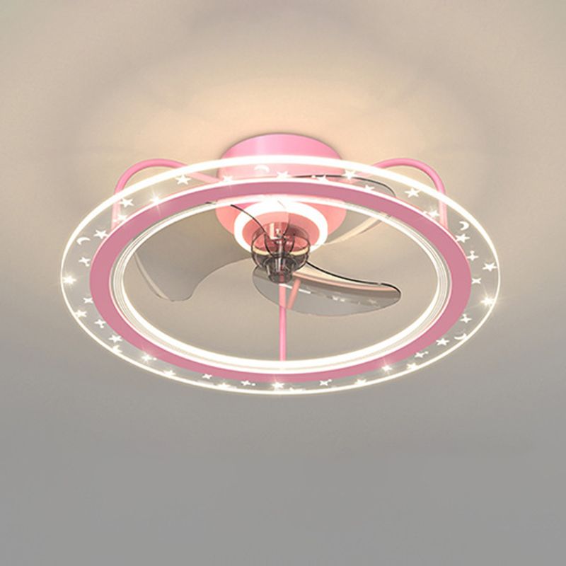 3-Blade LED Fan with Light Children Metal Pink/Blue Ceiling Fan for Foyer