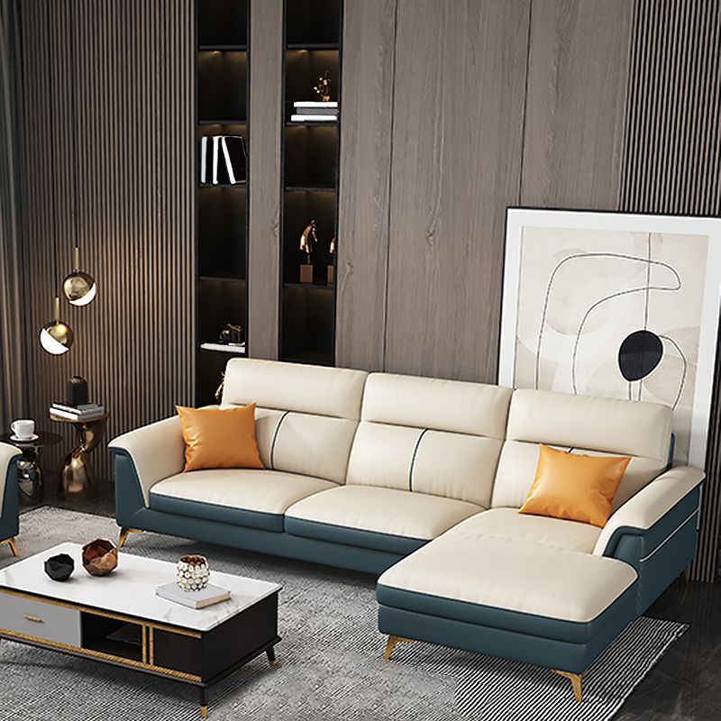 Pillow Top Arm Genuine Leather Sectionals, Cushion Back 36.2" Sectional Sofa in Ivory
