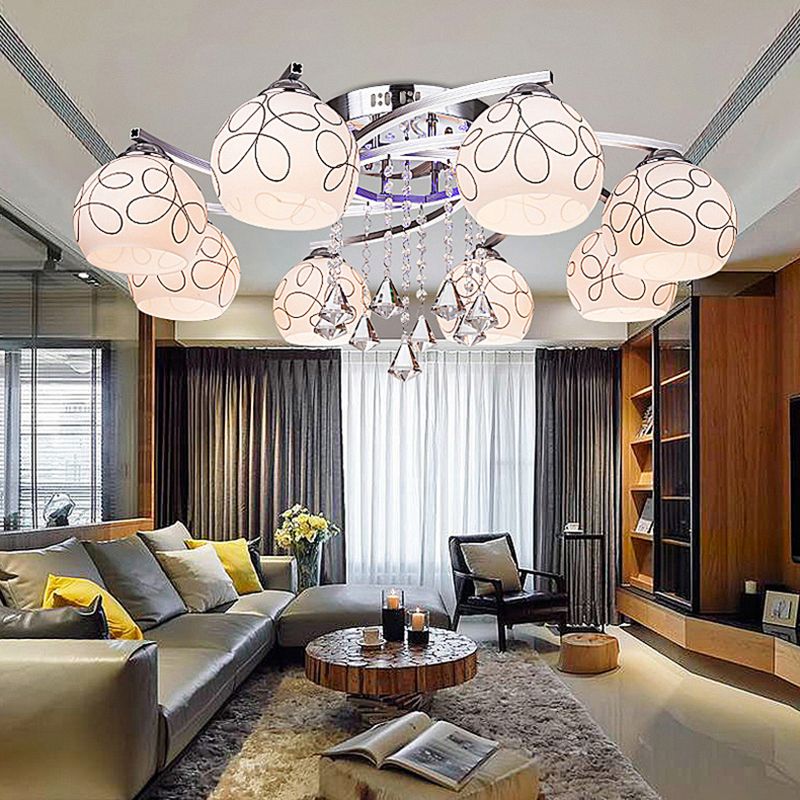 Lámpara semi empotrada Globe Lámparas semi empotradas modernas de múltiples luces con pantalla de vidrio blanco