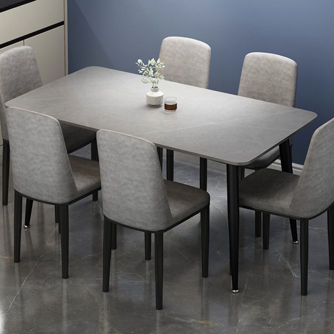 Rectangle Sintered Stone Two-Color Dining Table Simplicity 4 Legs Table for Dining Room