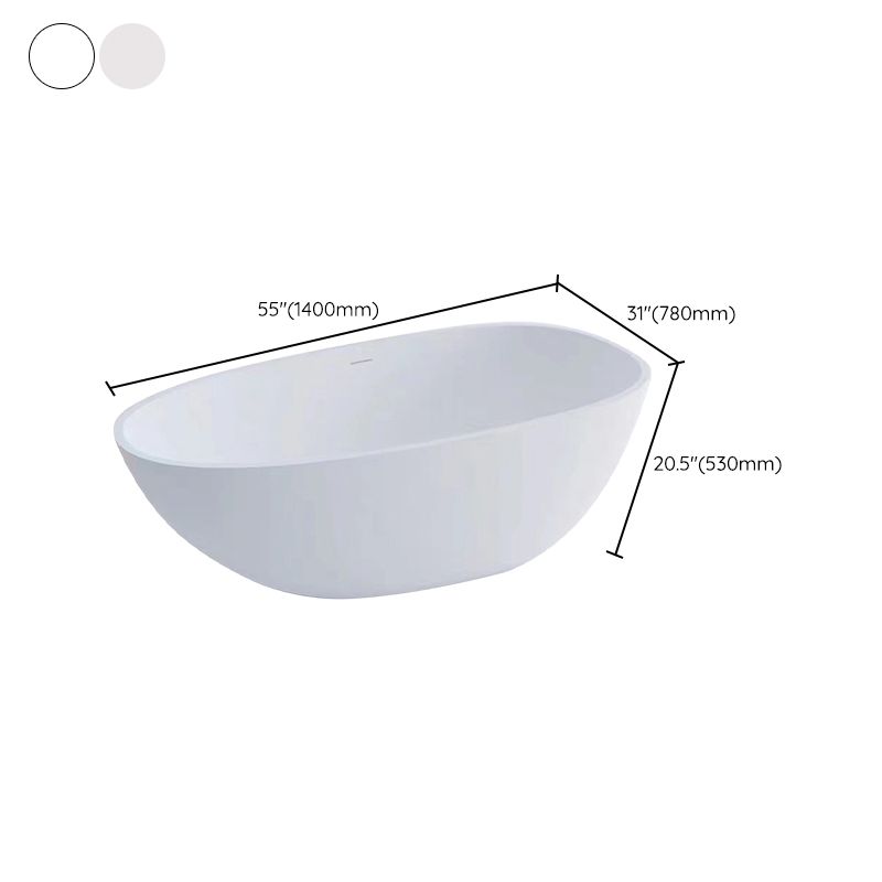 Modern Stone Oval Bath Freestanding Soaking Bathtub in White