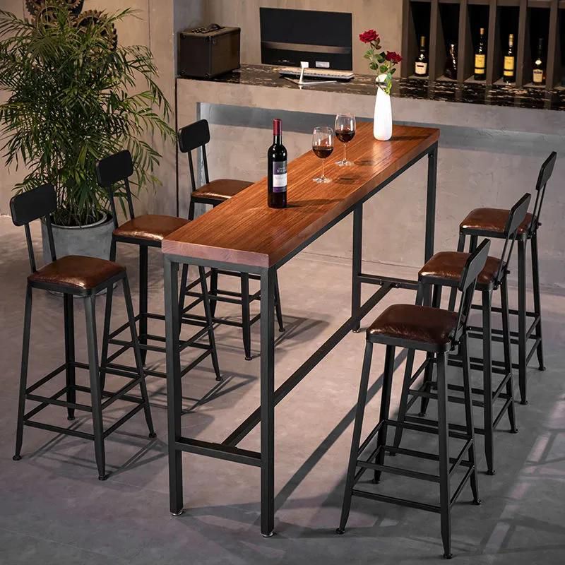 Industrial Rectangle Solid Wood Bar Table Set 1/7/9 Pieces Counter Table with Stools