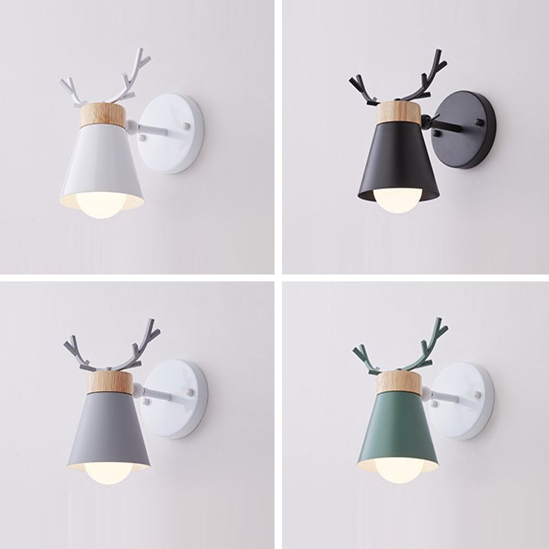 Macaron Antlers Wall Sconce Metal 1 Light Sconces for Bedroom