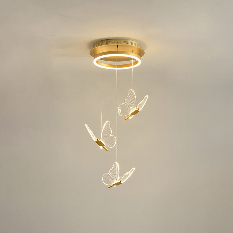 Butterfly Spiral Treppe Deckenbeleuchtung Acryl moderner LED-Multi-Licht-Anhänger in Gold