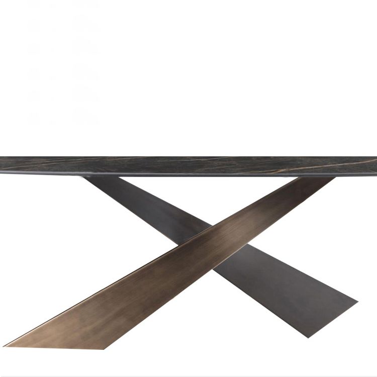 Traditional Luxury Dining Table Stone and Metal Pedestal Casual Dining Table