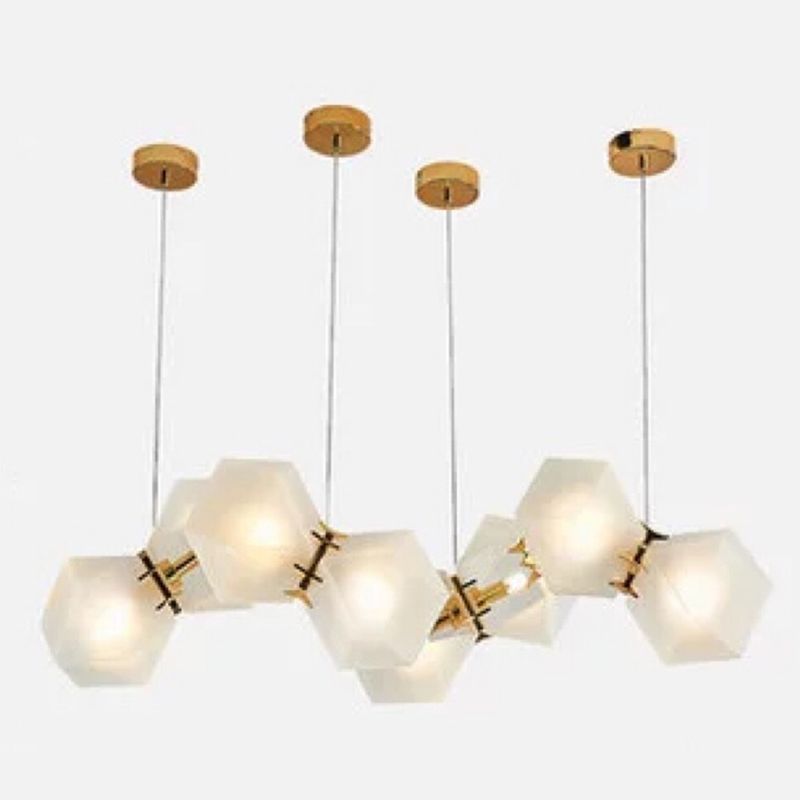 Post-modern DNA Structure Suspension Lamp Frosted Glass 8-Bulb Dinner Island Light in Gold