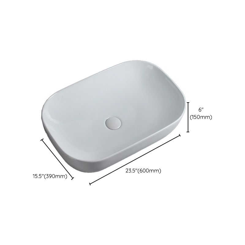 Modern Bathroom Sink Porcelain Solid Color Rectangular Vessel Sink with Pop-Up Drain