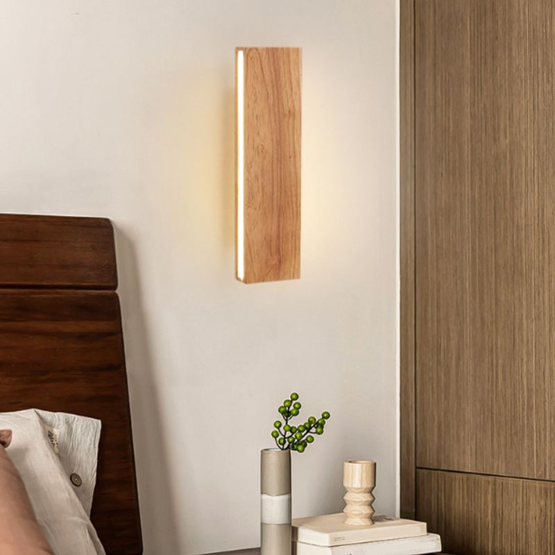 Contemporary Vanity Light Rectangle Wall Sconce with Wood for Bathroom