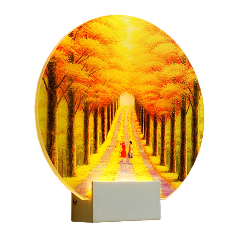 Mernom Automne Avenue acrylique Mural Light LED Mur Murd Murd en jaune avec bras blanc