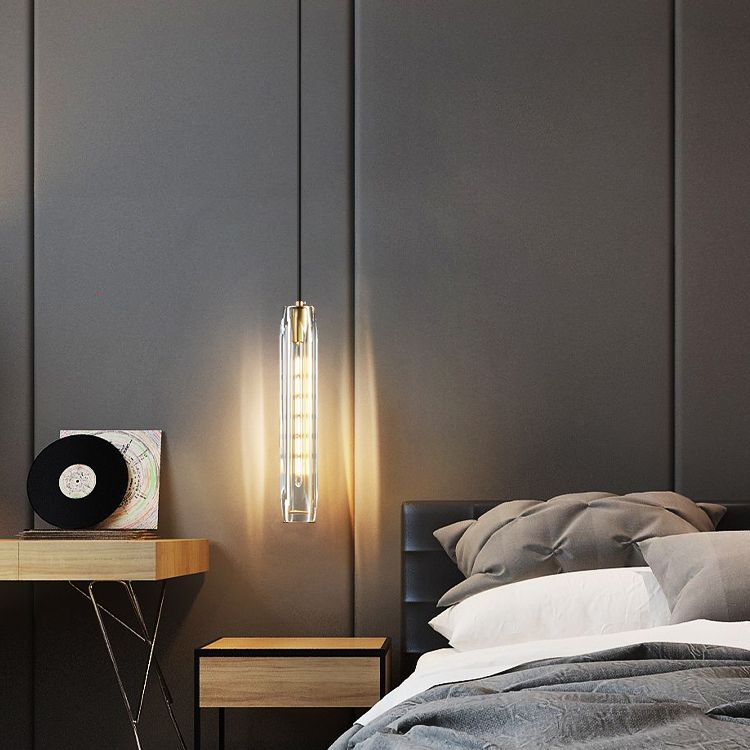 Crystal cilindrisch hanger licht in moderne luxe stijl koperen hangende lamp voor slaapkamer