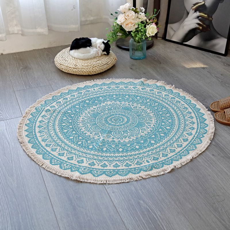 Floral Pattern Rug Flax Moroccan Rug Pet Friendly Washable Non-Slip Area Rug for Living Room