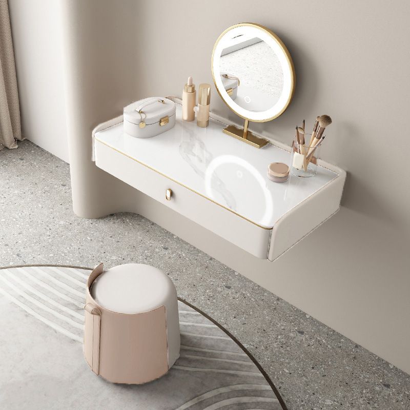 Glam Style Off-white Slate Countertop Wall Mounted with 1/2 Drawer Dresser