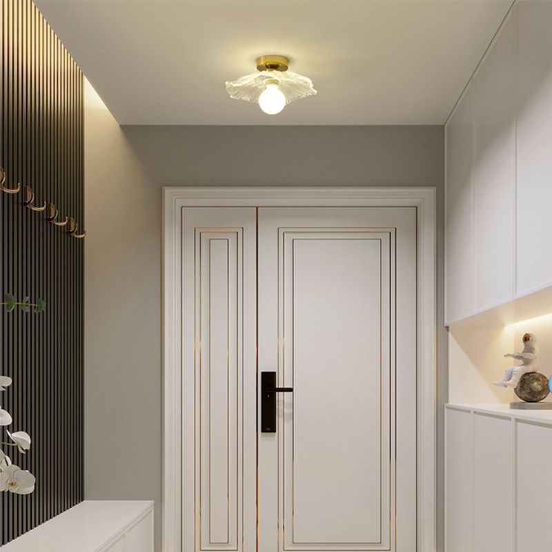 Wavy Shape Flush Mount Modern Style Glass 1 Light Flush Light in Clear /Green