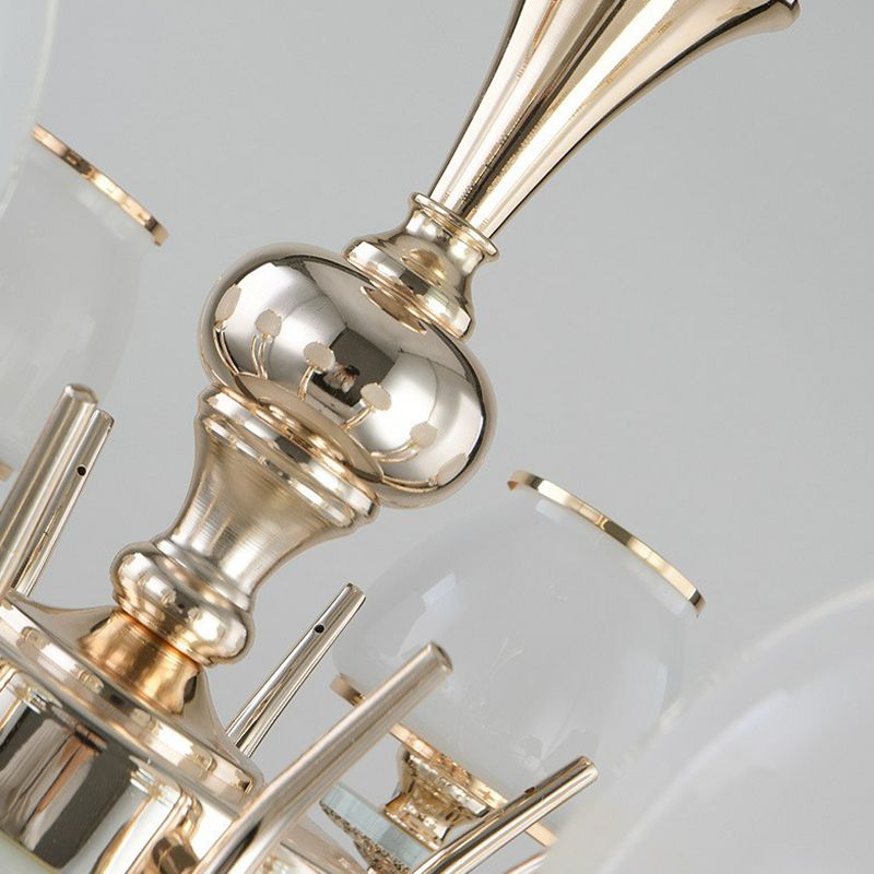 Gold Finish Chandelier Lamp Minimalist Tapered White Glass Hanging Light for Sitting Room