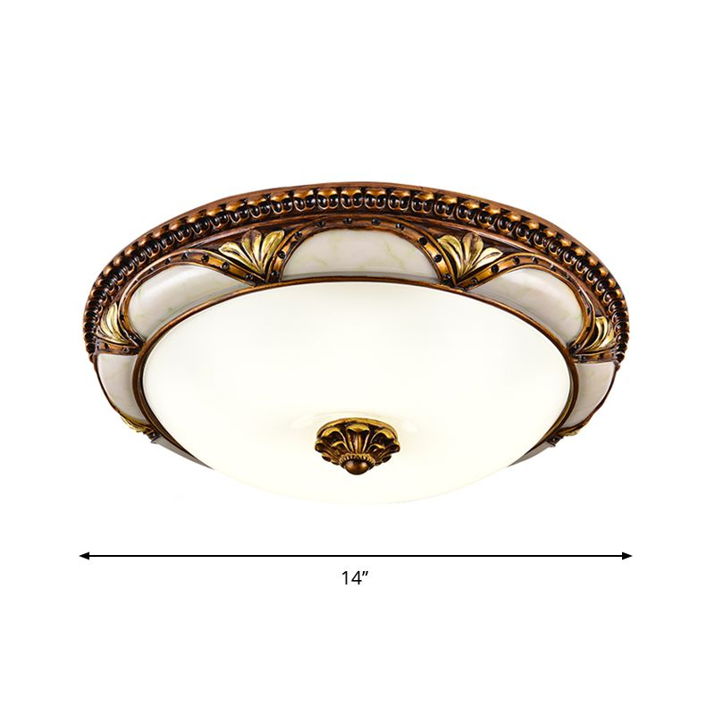 14"/16"/19.5" W LED Ceiling Lamp Traditional Floral Cream Glass Flush Mount Light Fixture in Brass