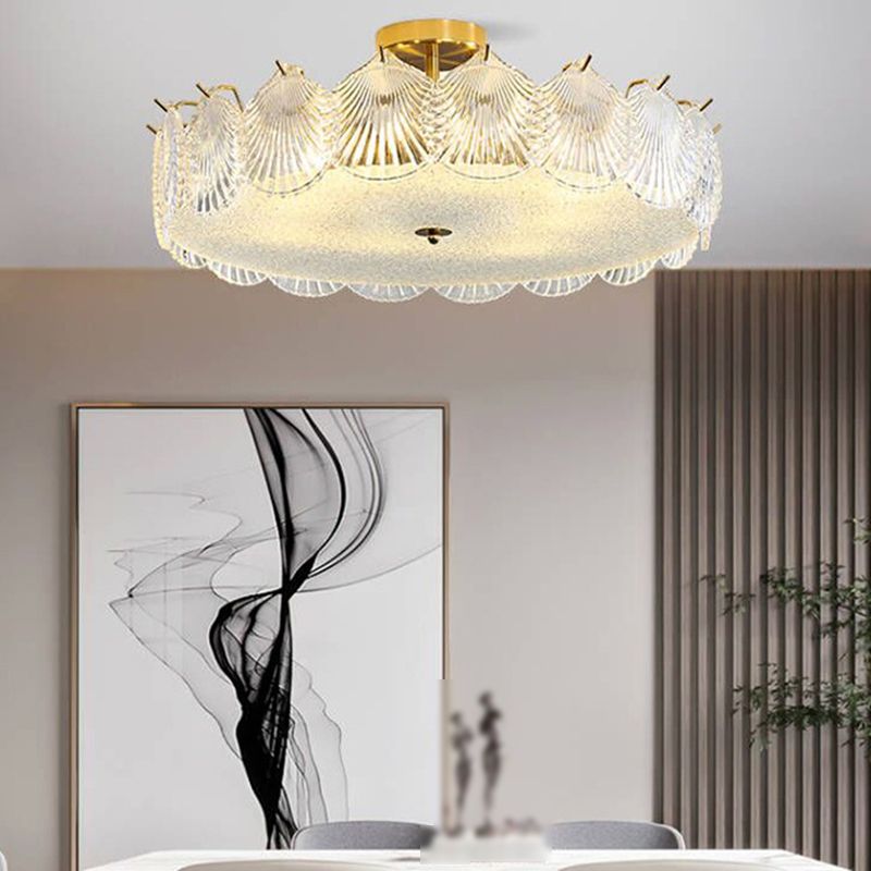 Modern Semi Flush Mount Light Glass Light Fixture in Brass for Living Room