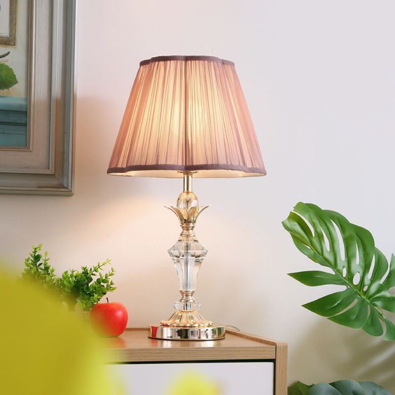 Candlestick slaapkamer bureau licht klassiek helder kristal 1-head roze nachtkastje lamp met geschulpte/taps toelopende schaduw