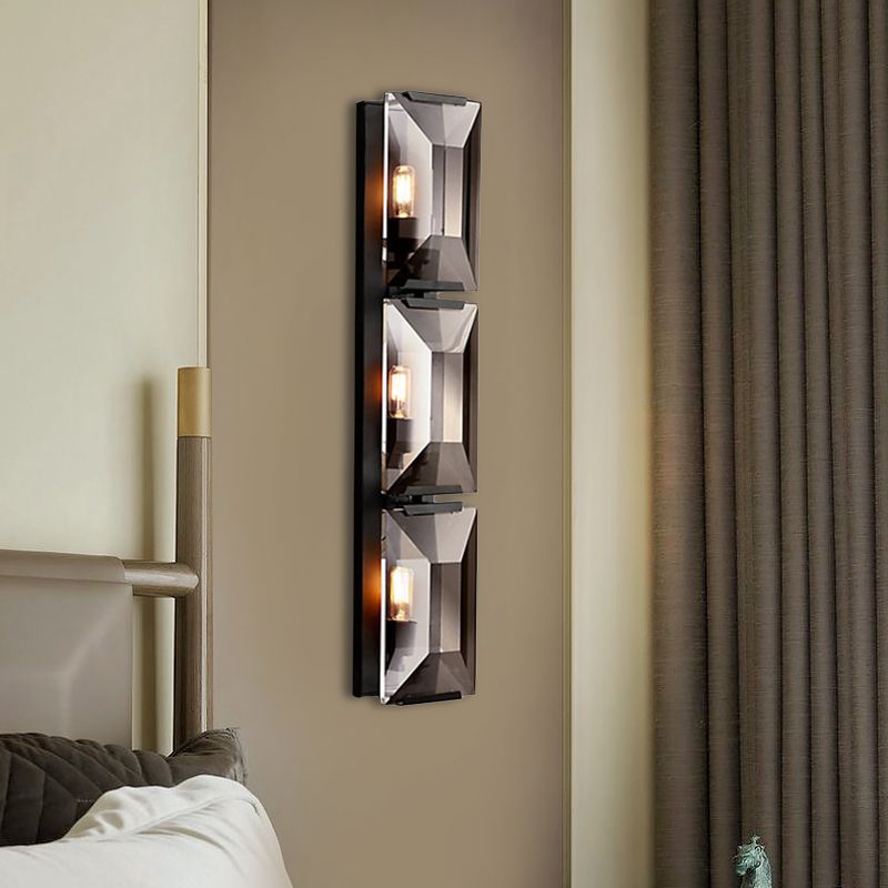 Black/Gold 3 Bulbs Flush Mount Wall Light Vintage Iron Rectangular Sconce Light Fixture