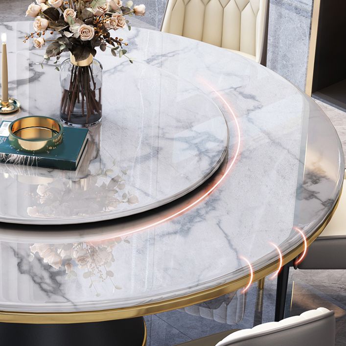 Luxury Home Round Dining Table Marble Table with Black Pedestal Base