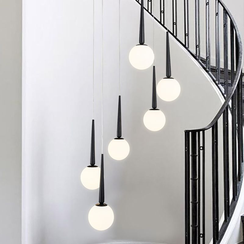 Milky Glass Ball Cluster Pendant Modern Style Hanging Light Fixture with Metal Ring Top