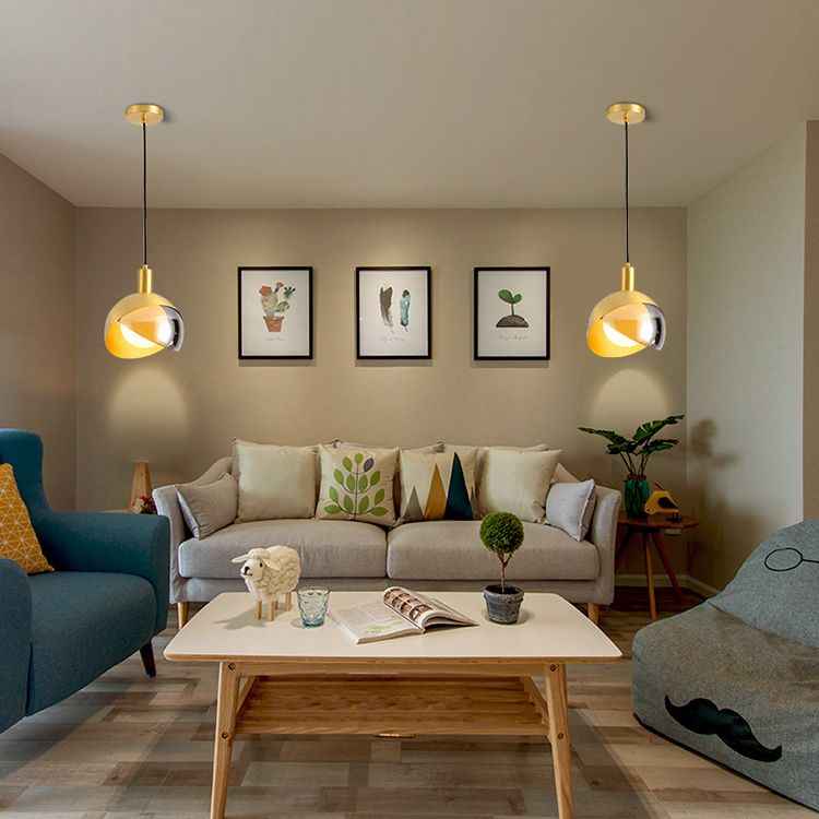 Glass Gold Hanging Lamp in Modern Artistic Style Wrought Iron Globe Pendant Light for Dining Room