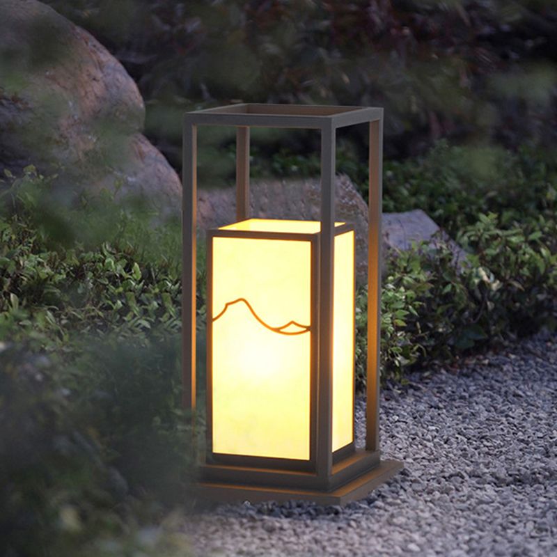 Modern Metal Pillar Lamp Rectangle Shape Outdoor Waterproof Light in Black
