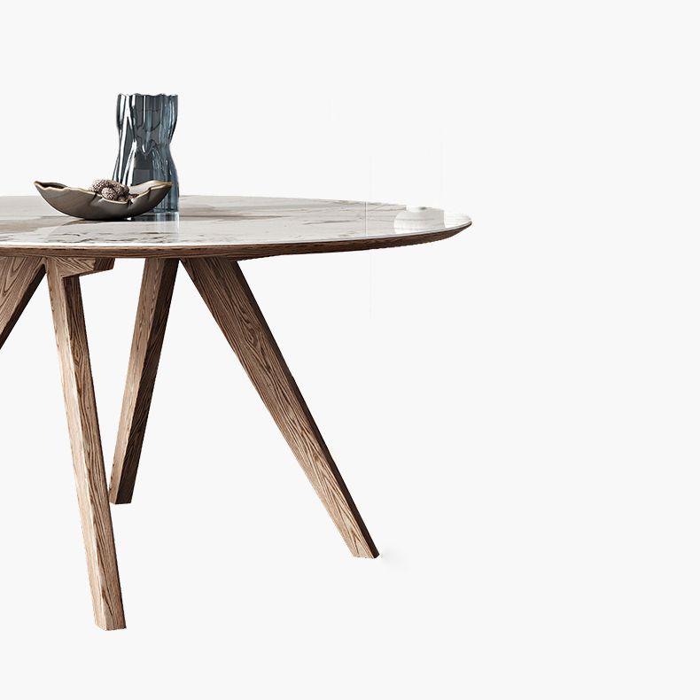 White Sintered Stone Top Table Round Home Kitchen Dinner with Natural Legs
