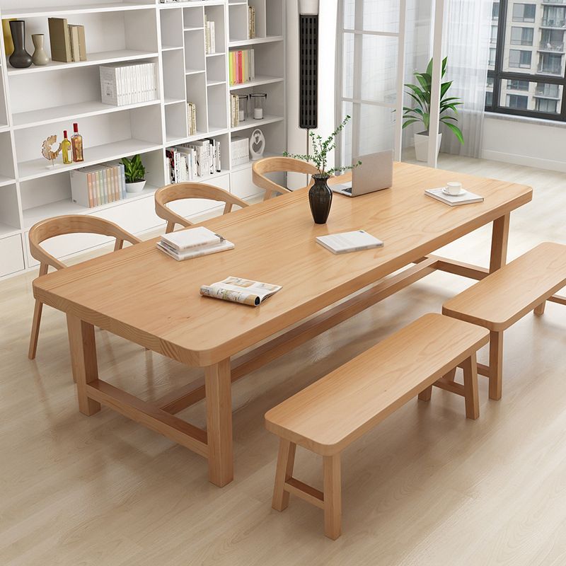 Rectangle Trestle Dining Table Modern Pine Wood Table for Living Room