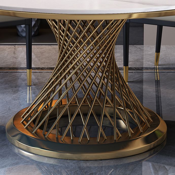 Metal Traditional Luxury Round Indoor Table Sintered Stone Table with Pedestal