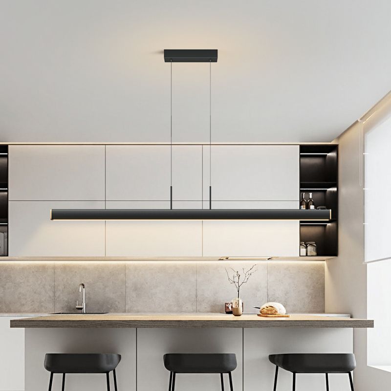 1 Light Linear Island Lights Contemporary Metal Island Pendants in Black